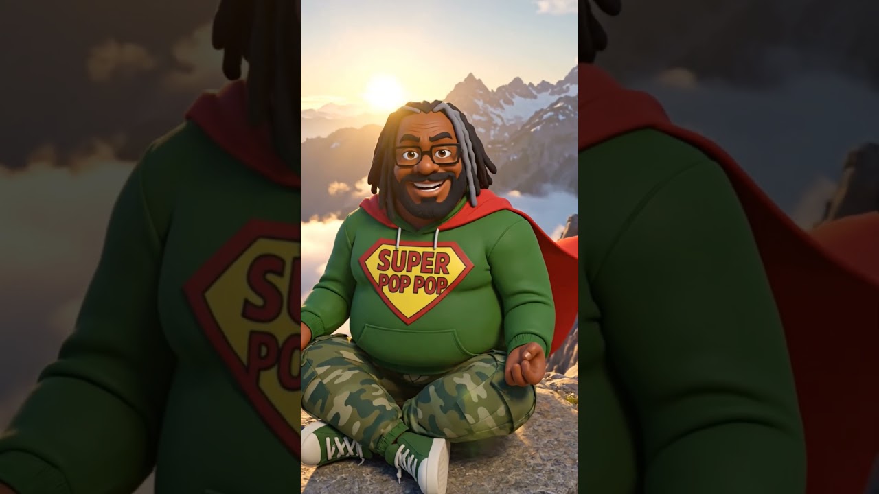 Super Pop Pop meditating on a mountain  | Super Pop Pop Clips 