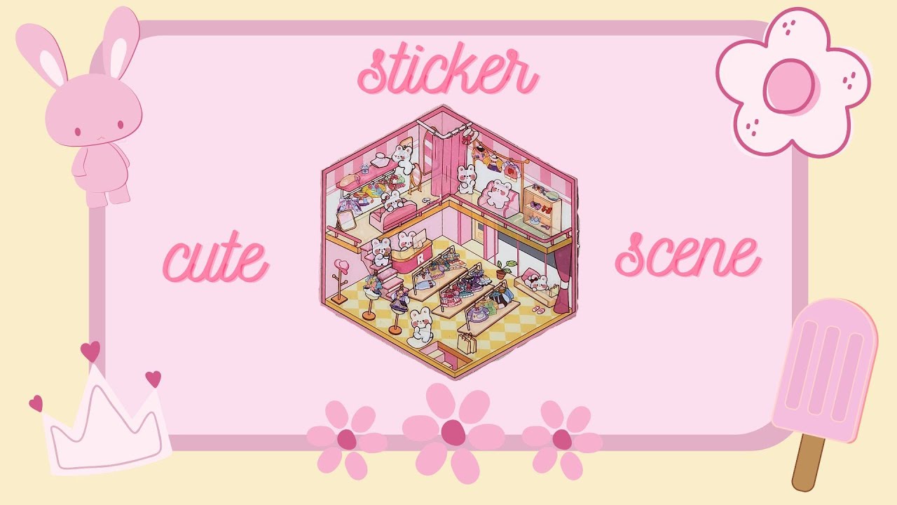 Cute ~Pink~ Sticker Scene with Bears(?)/Bunnies(?)