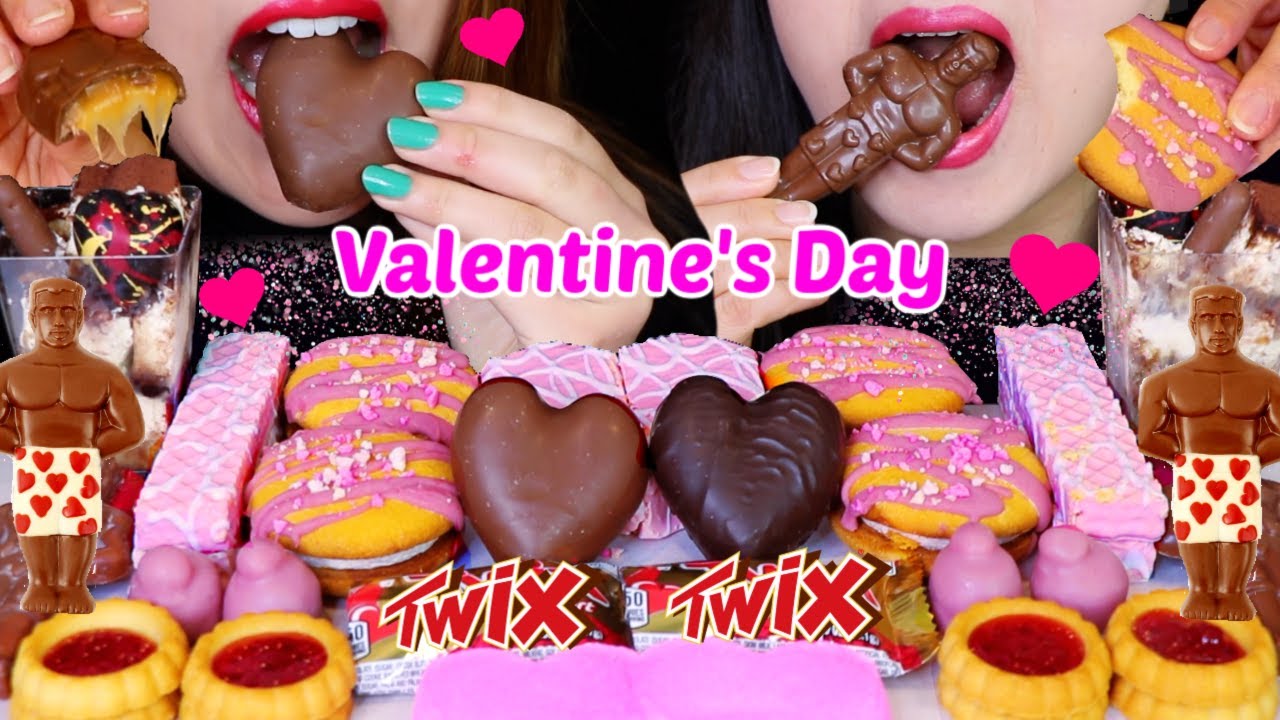 ASMR VALENTINE'S DAY PARTY (CHOCOLATE MARSHMALLOW, TWIX, TIRAMISU, STRAWBERRY CAKE, RUBY CHOCO 먹방