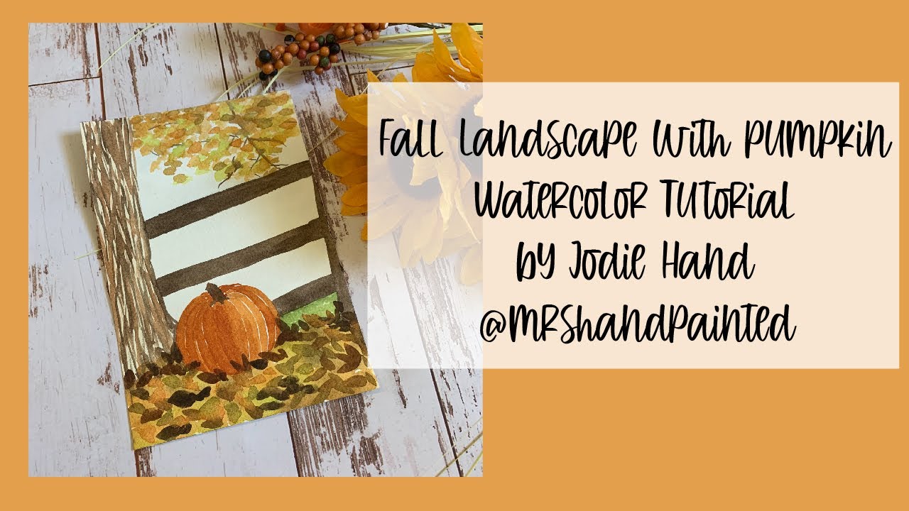 Fall Landscape with Pumpkin Watercolor Tutorial