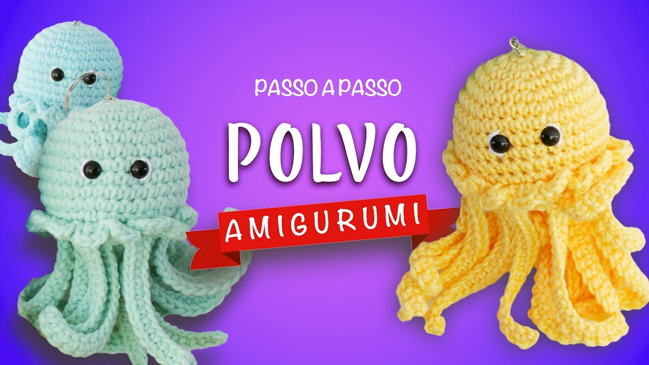 Chaveiro Amigurumi Polvinho e Água-viva. Chaveiro para lembrancinha fundo do mar