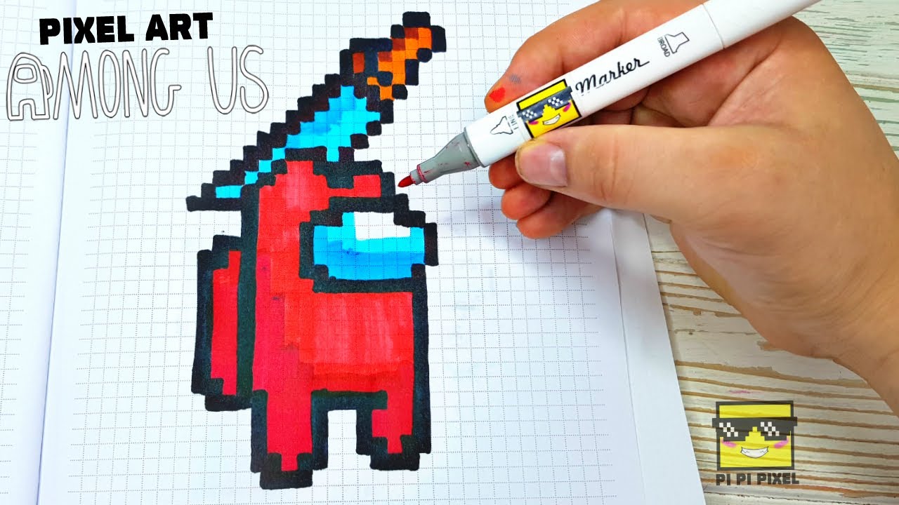 AMONG US •  КРАСНЫЙ ИМПОСТЕР С НОЖОМ  PIXEL ART - РИСУНКИ ПО КЛЕТОЧКАМ DRAW