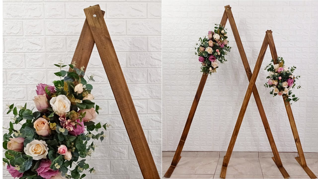 Painel Triângulo Arco de Casamento Cenário Rústico Para Cerimônia Como Fazer de Madeira e Com Flores