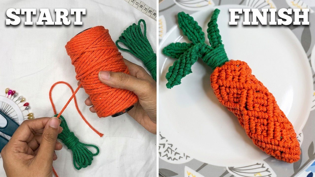 DIY Macramé 3D Carrot Tutorial: Easy Step-by-Step Guide!!