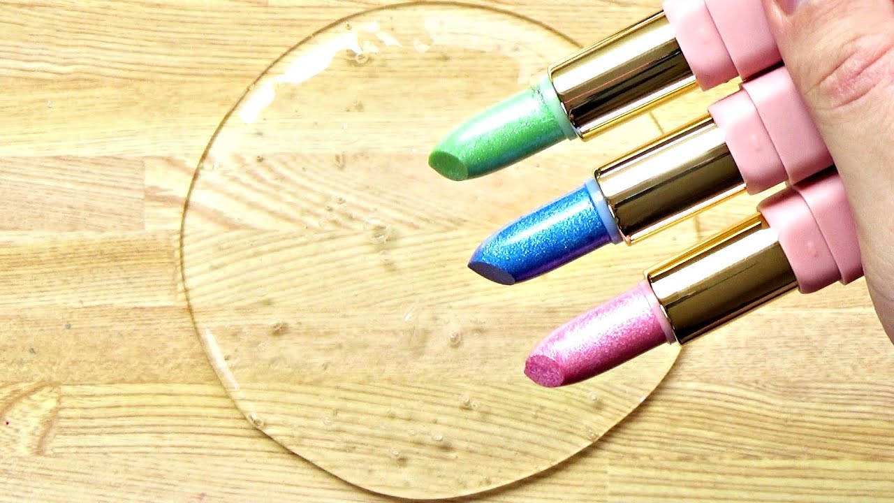 Satisfying Slime Coloring with Makeup! Mixing Eyeshadow, Lipstick into Slime! Green vs Blue vs Pink!