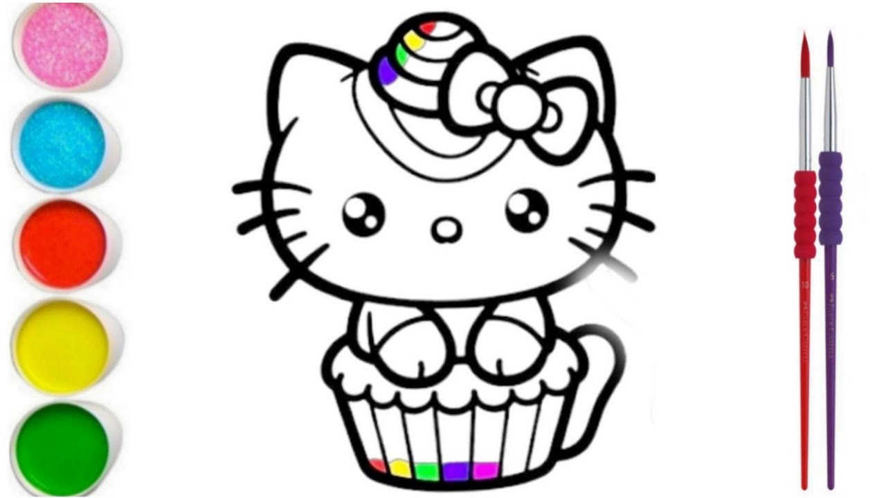 Drawing and coloring A Cute Hello kitty Rainbow🌈🌈Cupcake Easy for kids