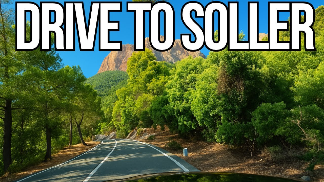 Golden Hour Drive to Port de Sóller. Sunset Through Mallorca’s Mountains. Spain 4k