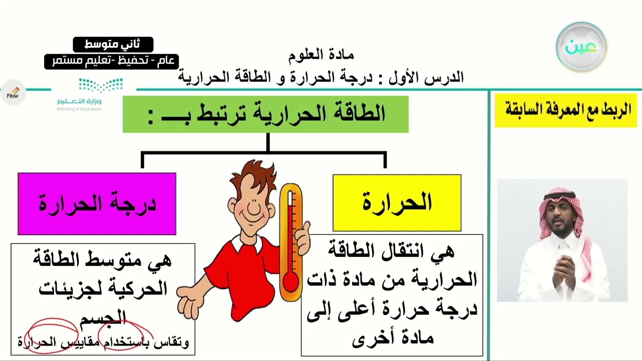 الدرس الأول : درجة الحرارة و الطاقة الحرارية - العلوم - ثاني متوسط