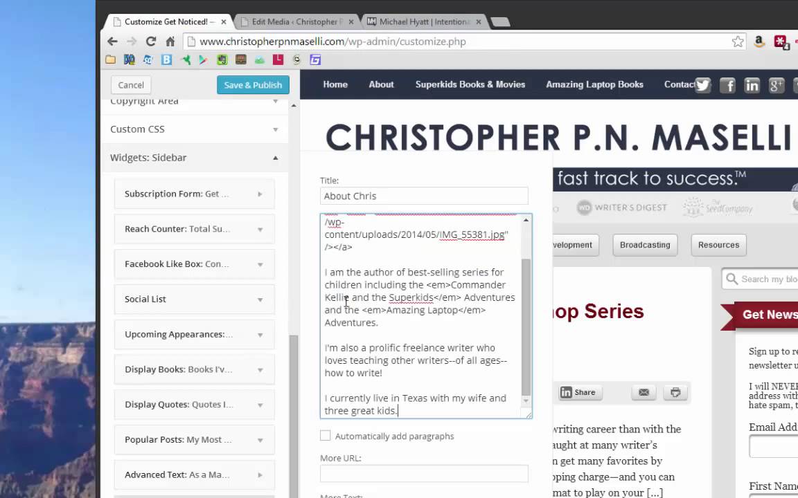 Adding an About Me with Image to Michael Hyatt's GetNoticed! Theme