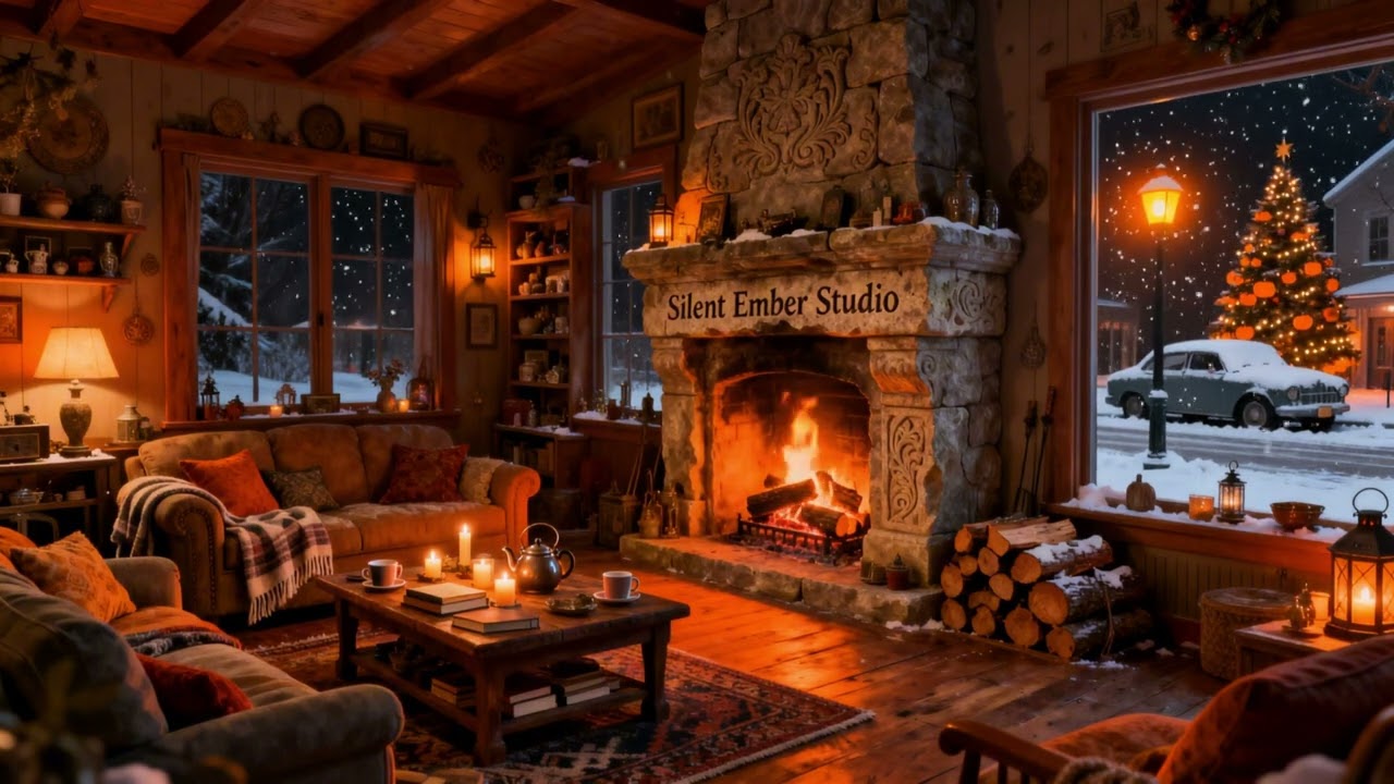 FirePlace & Warm Fireplace Sounds in Cozy Coffee Shop Ambience to Study, Work, Deep Sleep