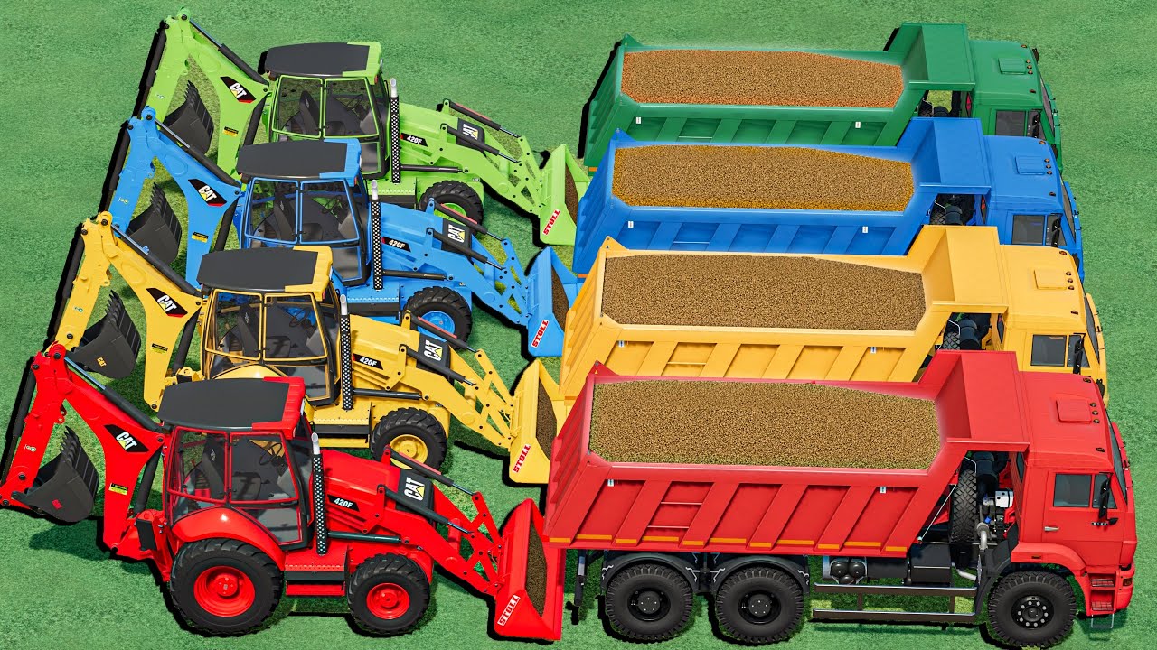 TRUCKS With Colors - BARLEY LOAD WORK with CAT LOADERS - Farming Simulator 22