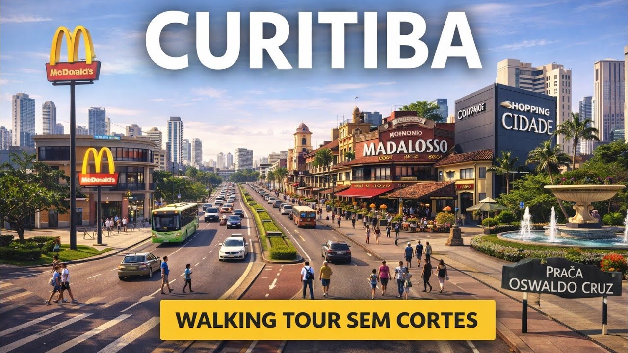 Caminhada por Curitiba | Curitiba, Brazil 🇧🇷 | Walking Tour Sem Cortes | 4K