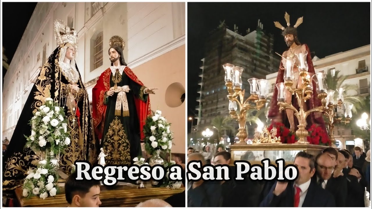 Regreso Ecce Homo y Angustias a San Pablo bajo lluvia, Cádiz diciembre 2023
