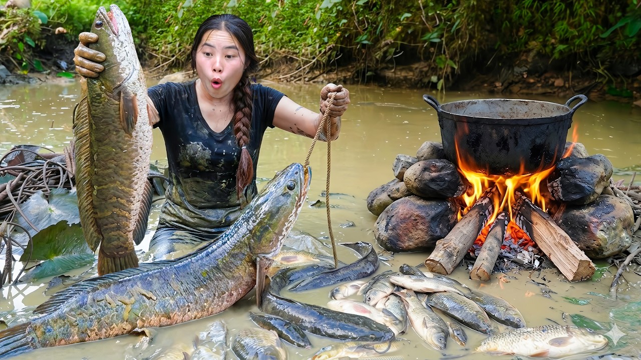 Harvesting a Fish Pond with My Kids | Cooking Warm Porridge Before Heading to the Market