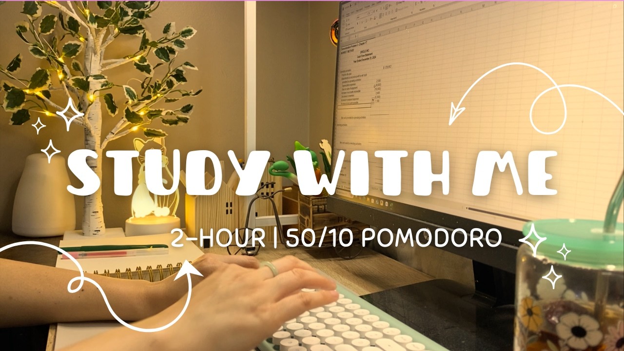 2-HR STUDY WITH ME 📖 Pomodoro 50/10 🎶 Calm Relaxing Piano 🎹 Occasional Typing Sound ⌨️🎧