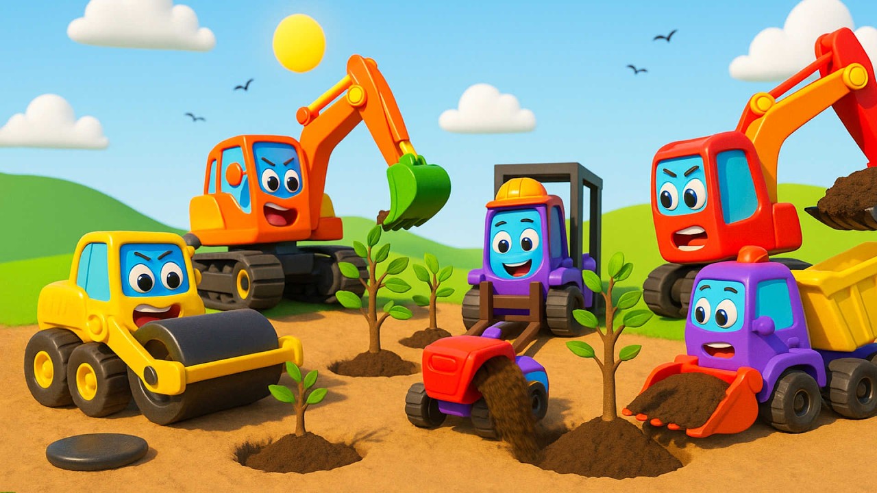 Building a Green Future 🚜🌱|  Construction Trucks Help Plant Trees | Funny Vehicles Animation