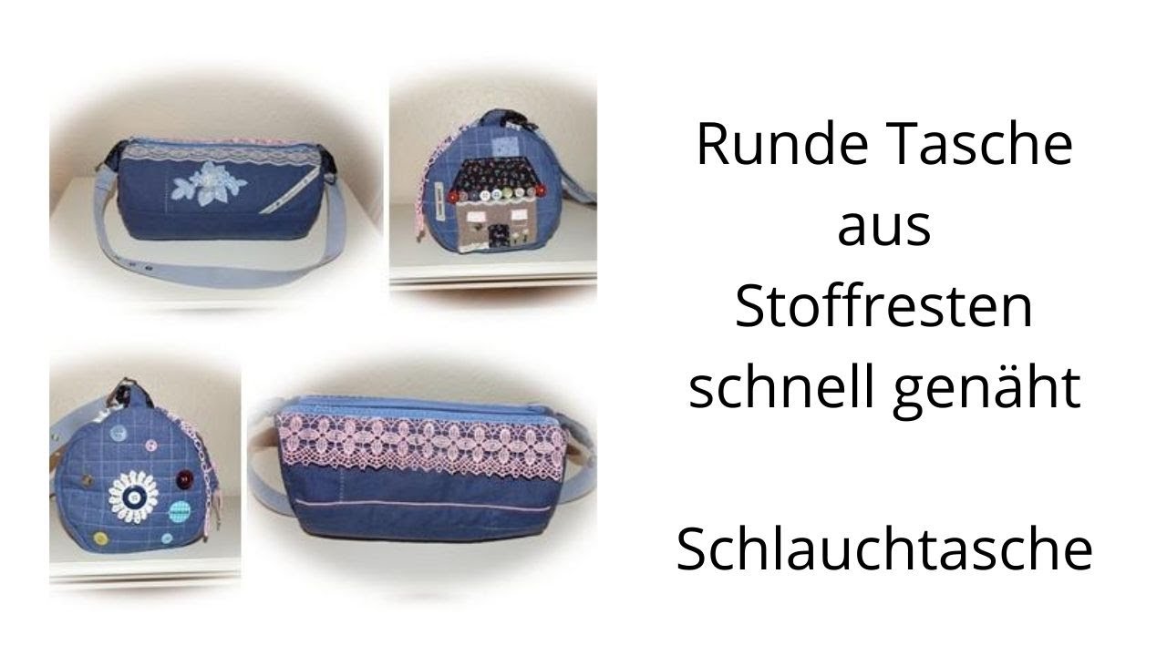 Upcycling N&auml;hidee :Runde Umh&auml;ngetasche ( Schlauchtasche ) aus Stoffresten schnell gen&auml;ht