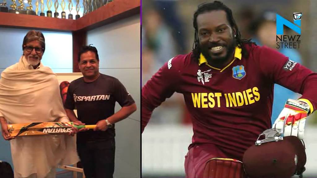 Chris Gayle as fan gifts Amitabh Bachchan his Spartan bat