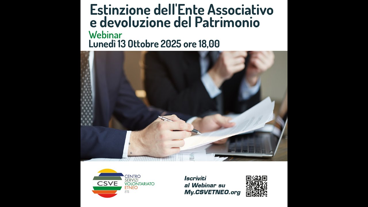 Webinar: Estinzione dell'Ente Associativo e devoluzione del Patrimonio