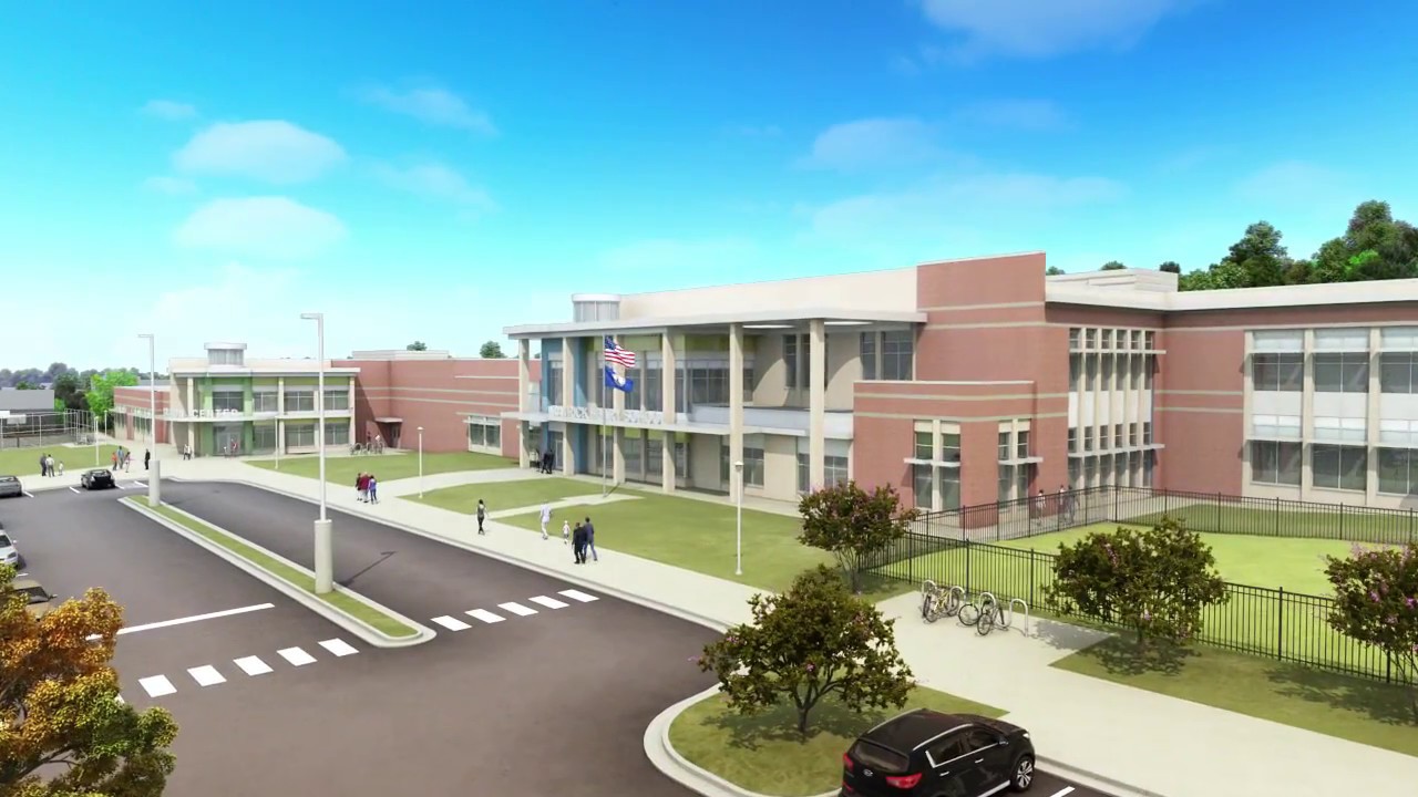 Aerial Rendering of the New Patrick Henry K-8 School and Rec Center