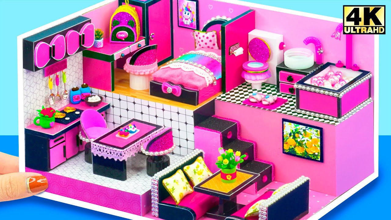 Build Miniature BLACKPINK House with 4 Cute Room from Cardboard for a Family ❤️ DIY Miniature House