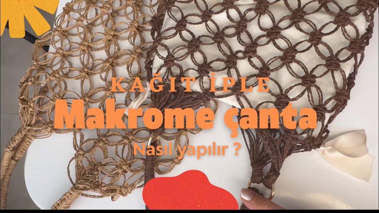 Kağıt iple Makrome çanta nasıl yapılır ? Sadece 50 gr kâğıt iplik kullandım 🌺 tığ yok şiş yok 
