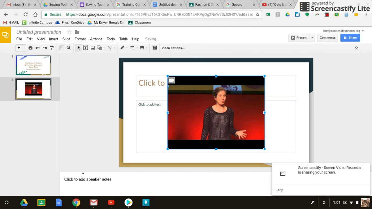 Embedding Video in Slides with Start and End Time