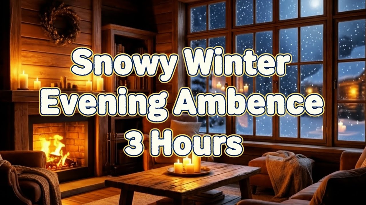 Snowy Winter Evening Ambience ⛄ Warm Fireplace & Calm Background Music for Relaxation | 3 Hours