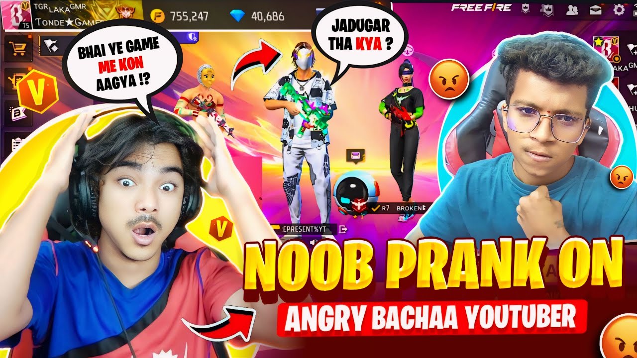 Noob Prank on Angry Baccha Youtuber Gone Wrong on Cs Ranked - Garena free fire