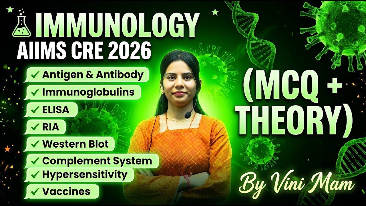 Immunology AIIMS CRE 2026 MCQ + Theory Antigen & Antibody ELISA Western Blot Vaccines By Vini Mam