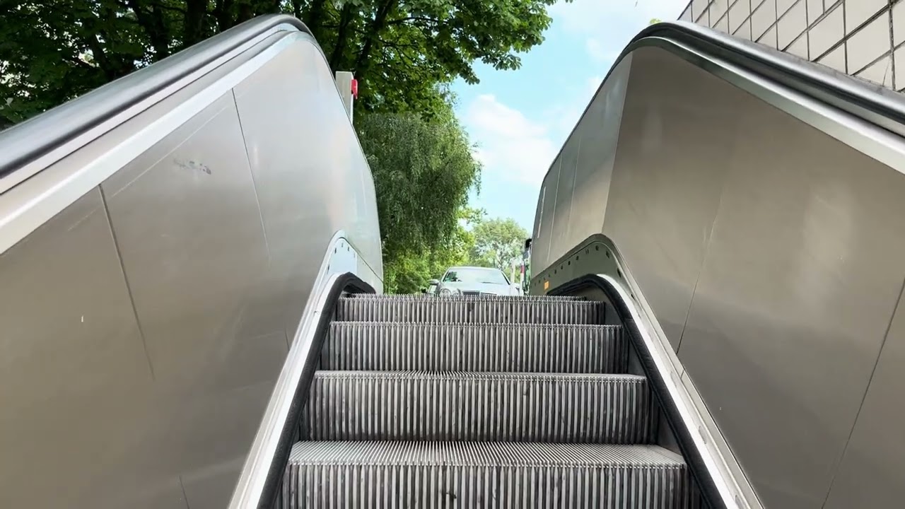 Dortmund, Germany. 4x KONE escalator ride at Markgrafenstraße Stadtbahn station main end exits