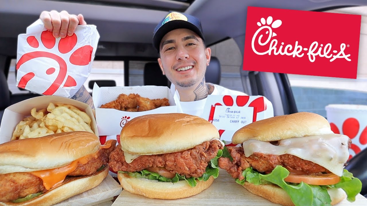 MUKBANG EATING Chick-Fil-A: острые сэндвичи с курицей класса люкс, обычные сэндвичи, наггетсы, ва...