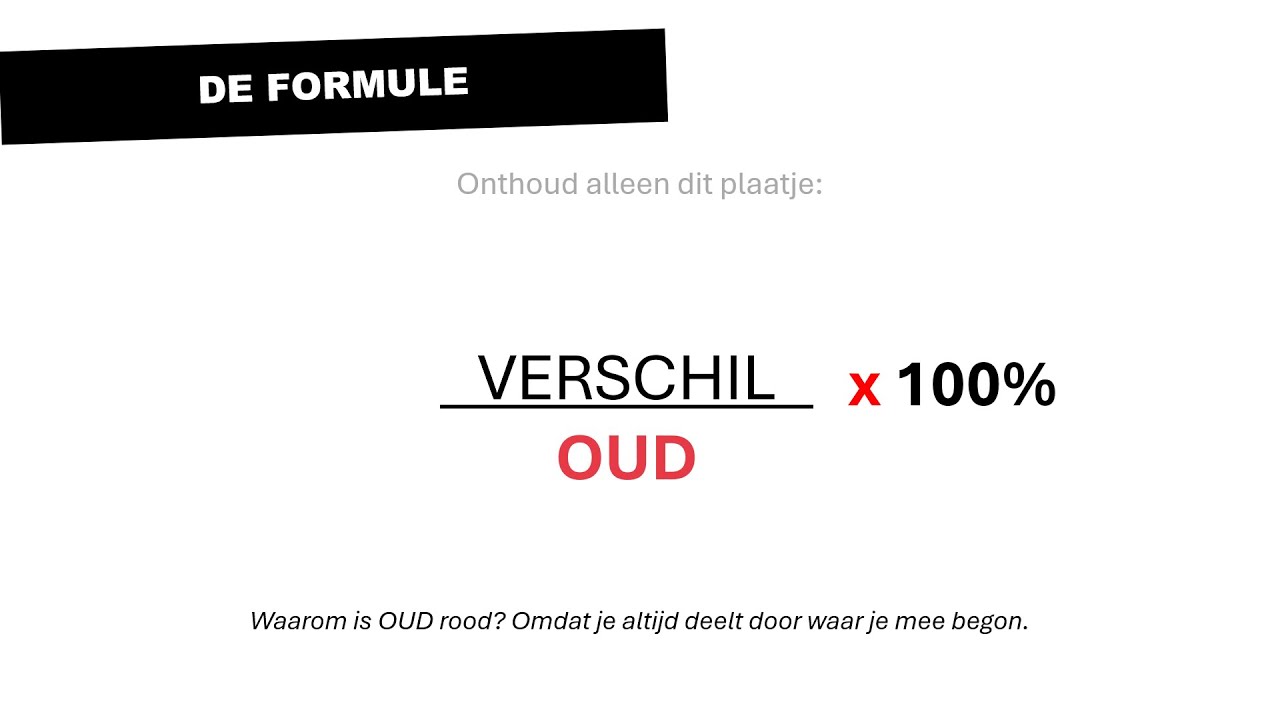 Procentuele toename en afname berekenen (nieuw − oud) / oud × 100