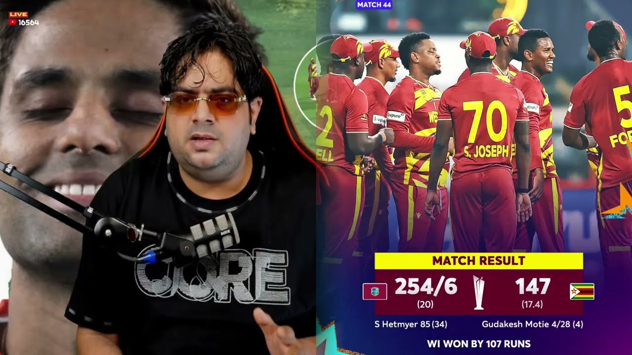 T20 WORLD CUP WEST INDIES 254/6 vs 147/10ZIMBABWE WI WON BY 107 RUNS Shimron Hetmyer 34(85)#viral#WI