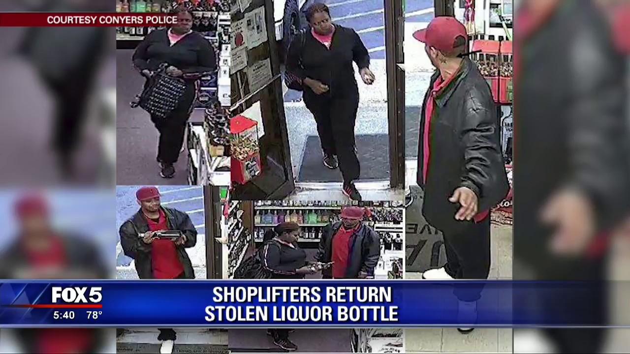 Shoplifters return stolen bottle of liquor