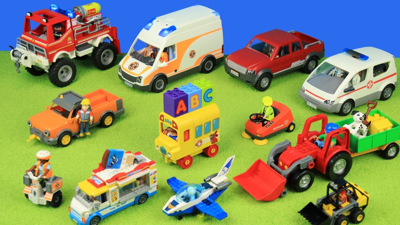 Klinik, Krankenwagen, Eiswagen, Kehrmaschine, Flugzeug, Playmobil, Lego, Spielzeug für Kinder