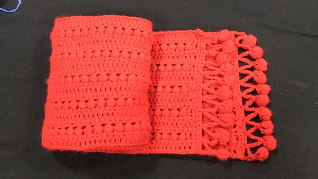 Crochet Scarf with Pom Pom Border (Muffler Comforter)
