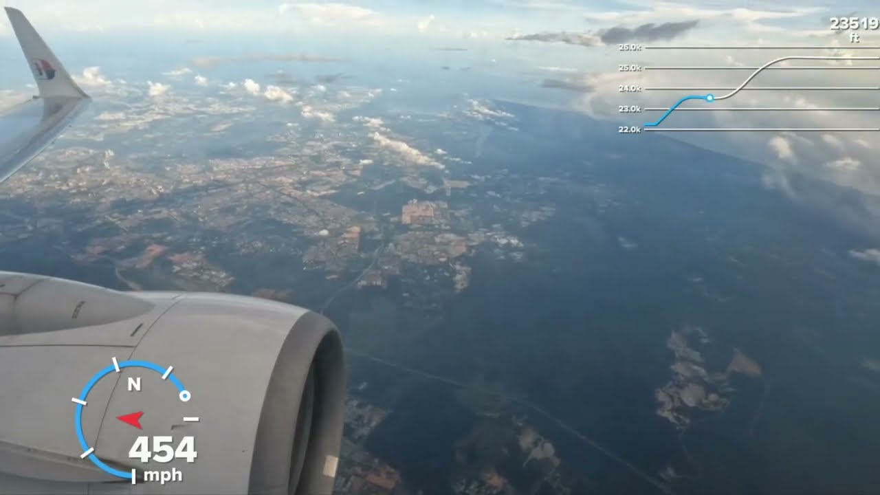 Malaysia Airlines MH620 B737-800 takeoff from Singapore Changi Airport with speed & altitude info