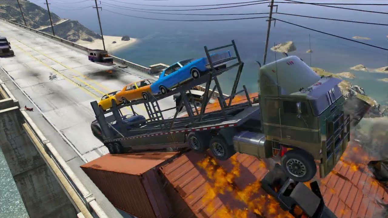 GTAV - What Happens if Giant Ramp on a Bridge| Part 07