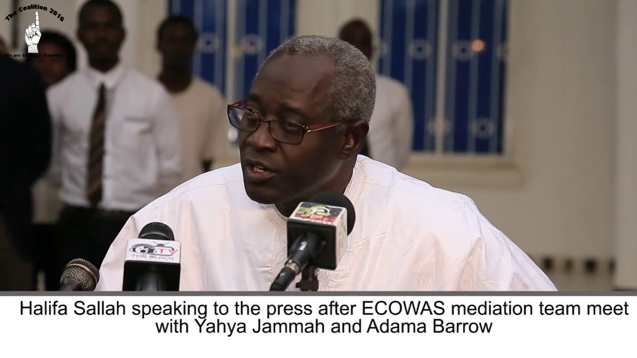 Halifa Sallah briefing the Press after ECOWAS talks with both parties
