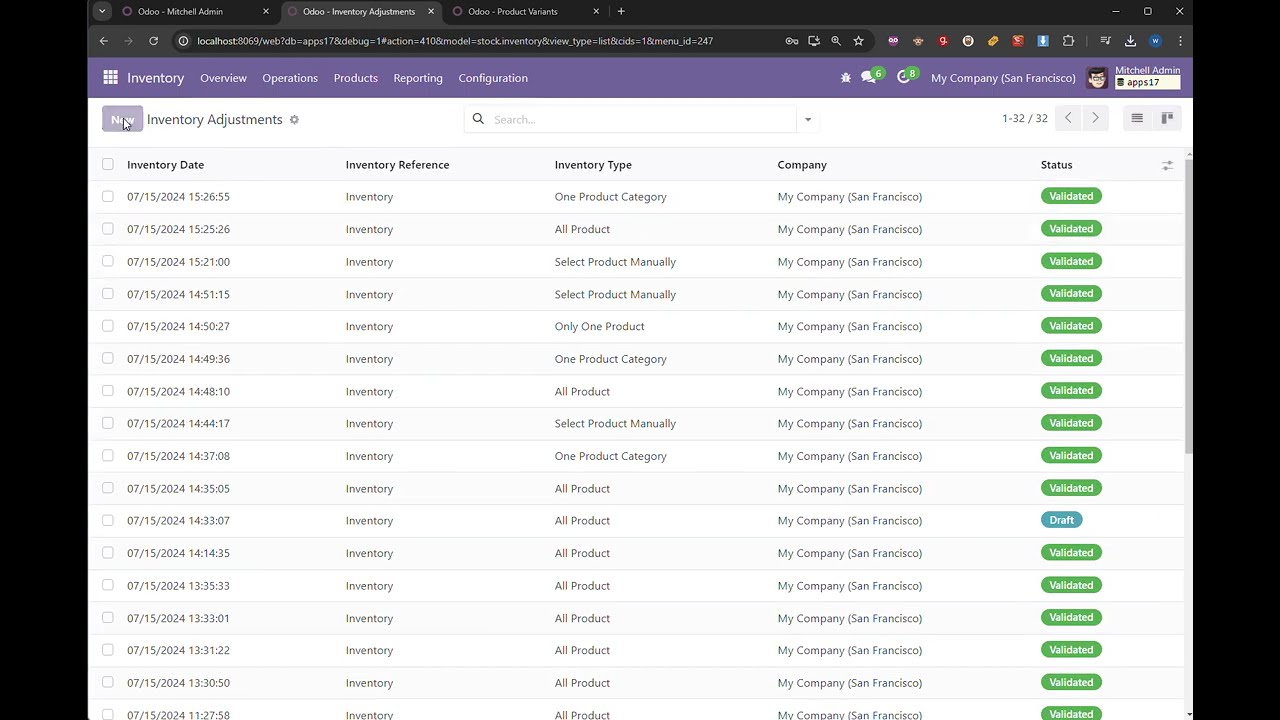 Odoo17 Inventory Adjustments