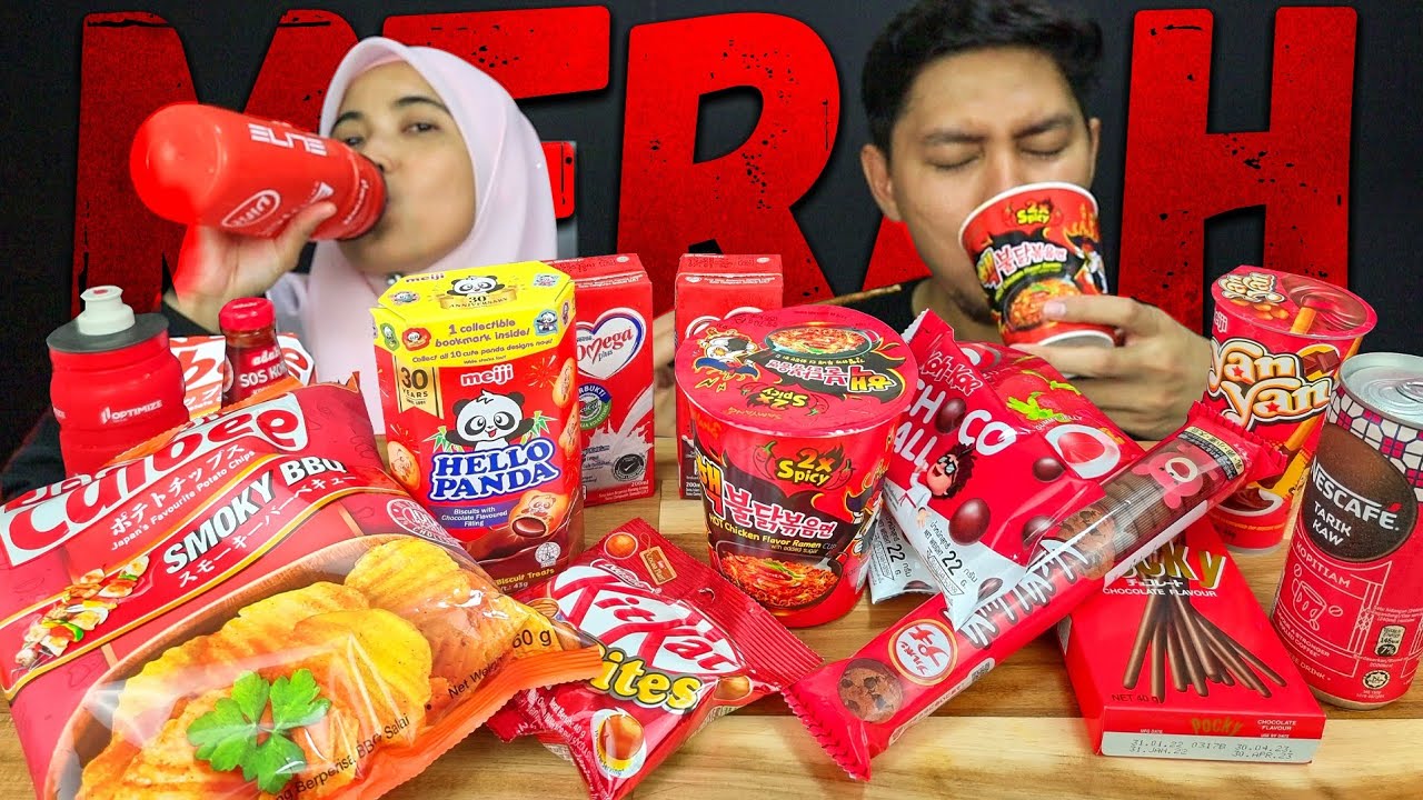 MUKBANG | RED FOOD ❤❤️‍🔥 KitKat, Samyang 2X Spicy, Omega, Nescafe, ChocoBall, Jelly, Smoke BBq