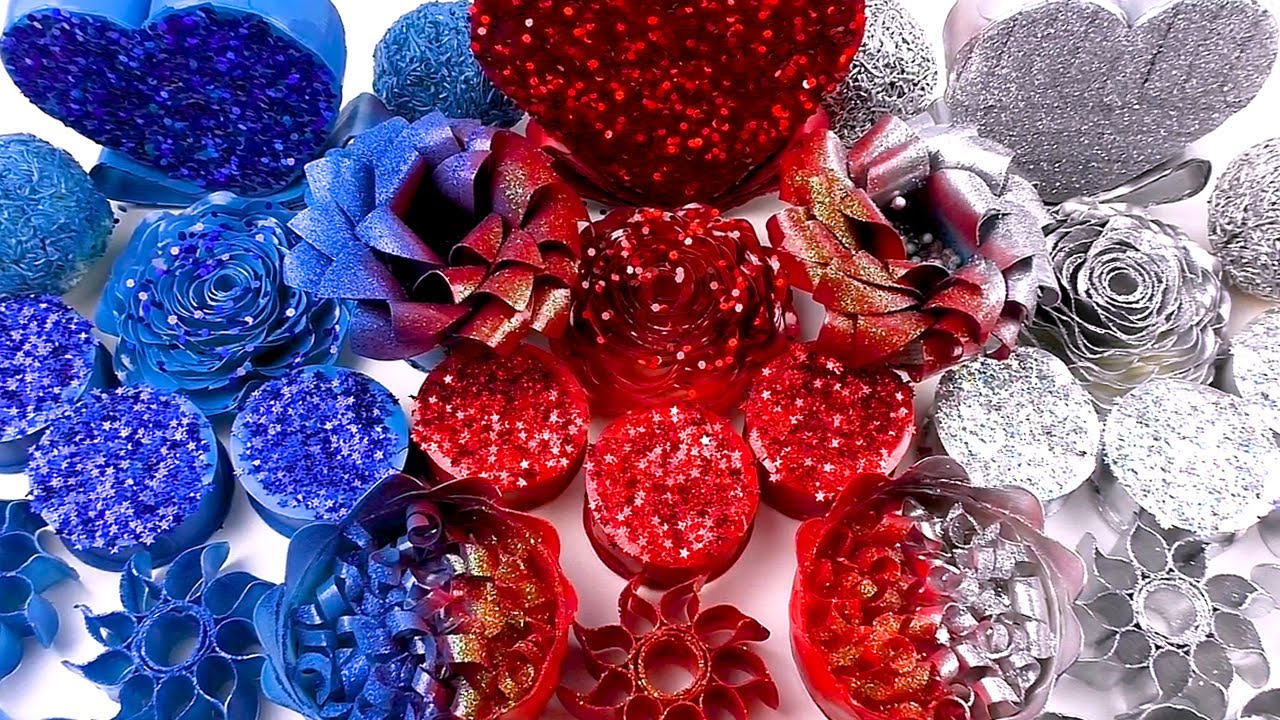 ASMR soap boxes with glitter. Crushing soap hearts, soap roses, soap balls and soap chains.
