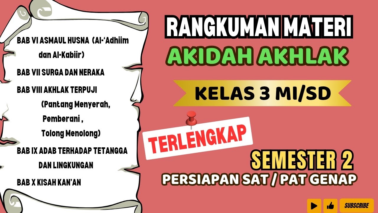 RANGKUMAN MATERI AKIDAH AKHLAK KELAS 3 MI SEMESTER 2 || Rangkuman Materi PAT/ SAT GENAP