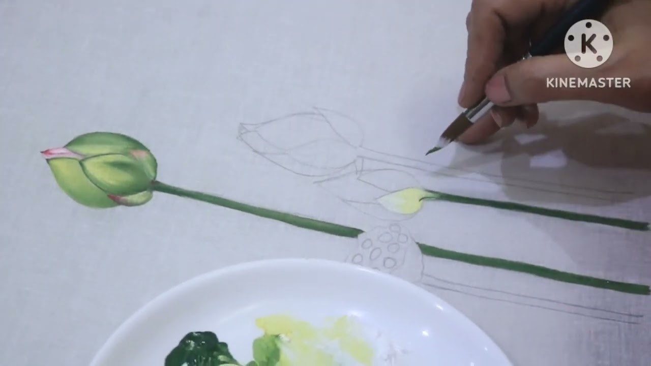 How to paint beautiful Lotus buds and Salt technique || Fabric Painting-98|| JLPraphulla