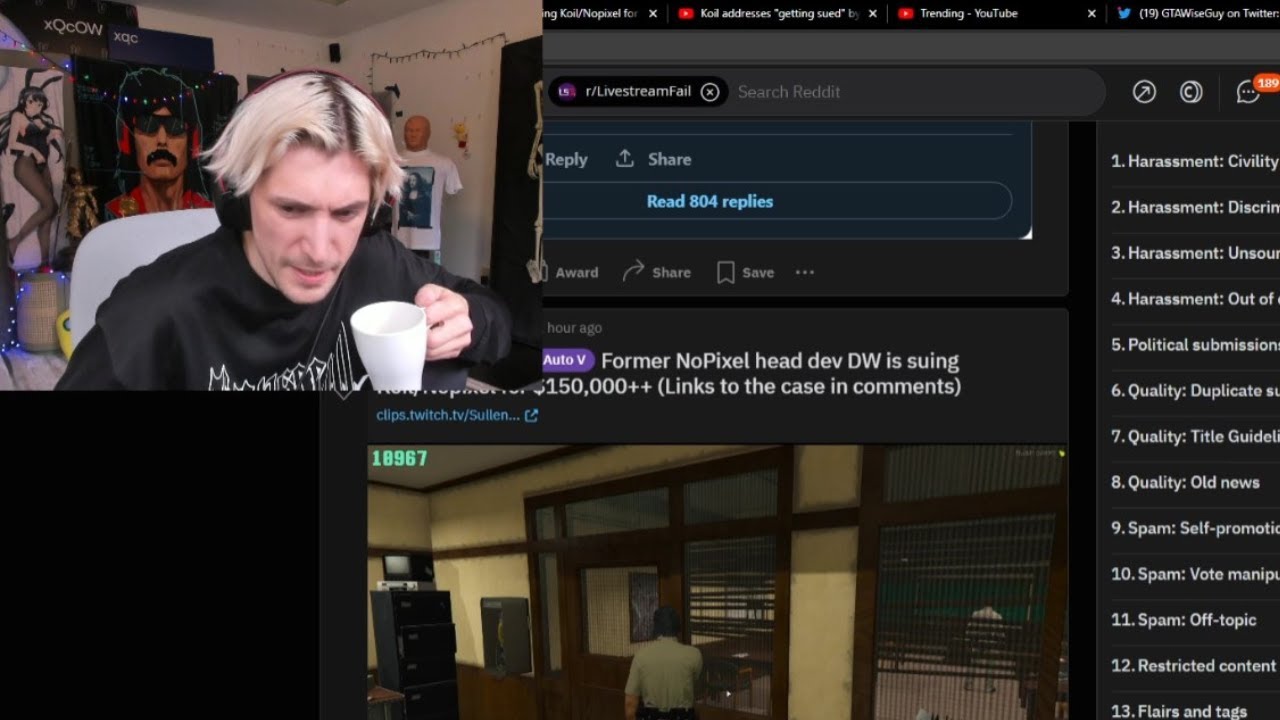 xQc reacts to former Nopixel dev is suing Koil/NoPixel for 150K