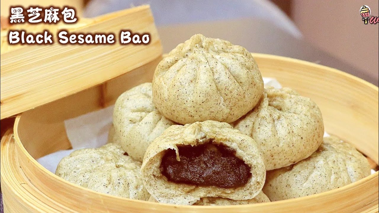 黑芝麻包食谱Black Sesame Bao/Steamed Bun Recipe|松软不塌,黑芝麻馅,免烤食谱|Fluffy,Black Sesame Fillings,No Bake Recipe