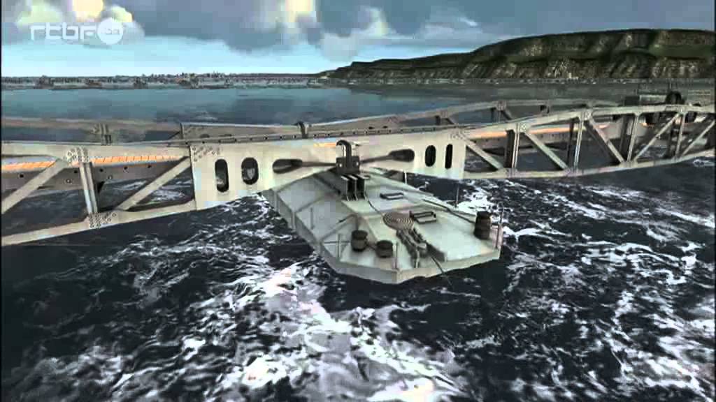 Reconstitution en images de synthèse du port d'Arromanches en 1944