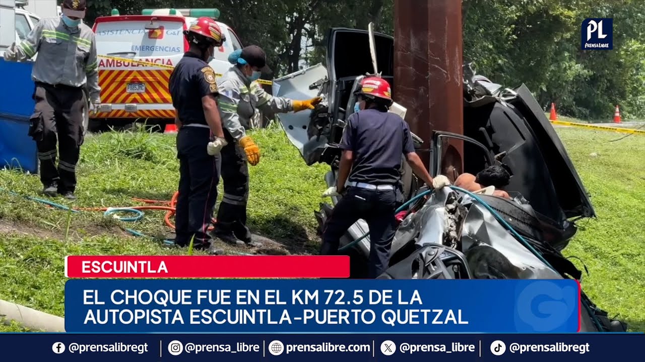 Vehículo queda destruido y dos personas mueren en Autopista Escuintla-Puerto Quetzal