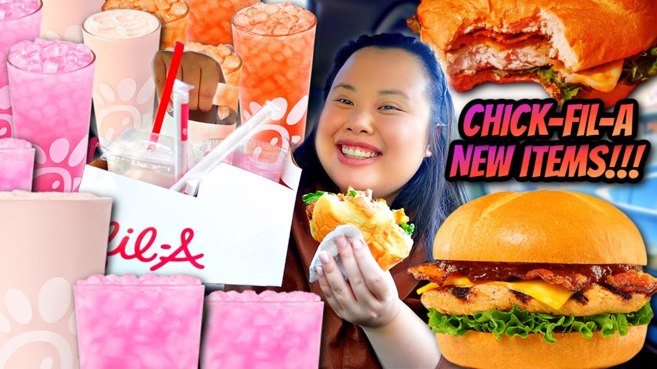 Chick-Fil-A NEW ITEMS Mukbang Smokehouse BBQ Bacon + Pineapple Dragonfruit Drinks 먹방 Eating Show! ✨